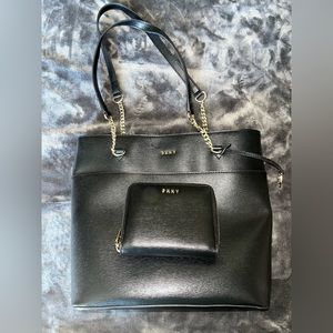 Black DKNY shoulder bag with matching wallet